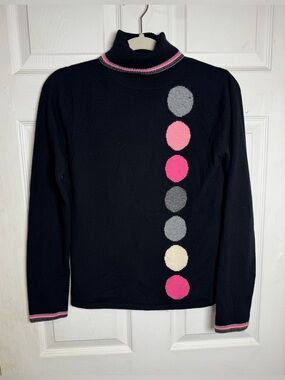 Vintage 100% Cashmere Folio New York Turtleneck Sweater Black Pink Polka Dot